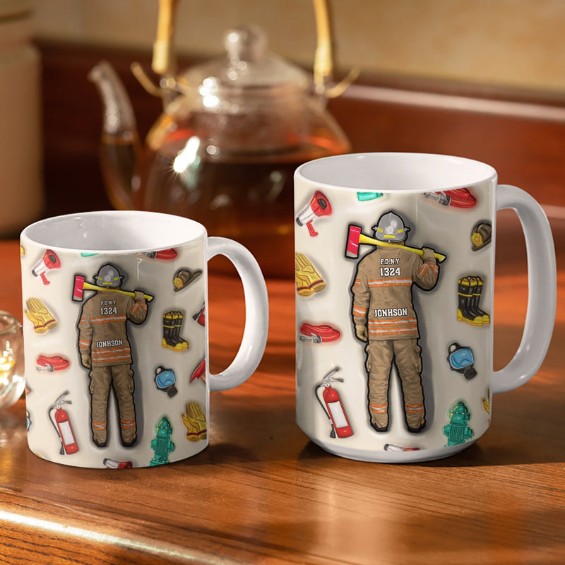 Firefighter 3D Uniform - Gift For Firefighters - 3D Inflated Effect Printed Mug, Personalized White Edge-to-Edge Mug