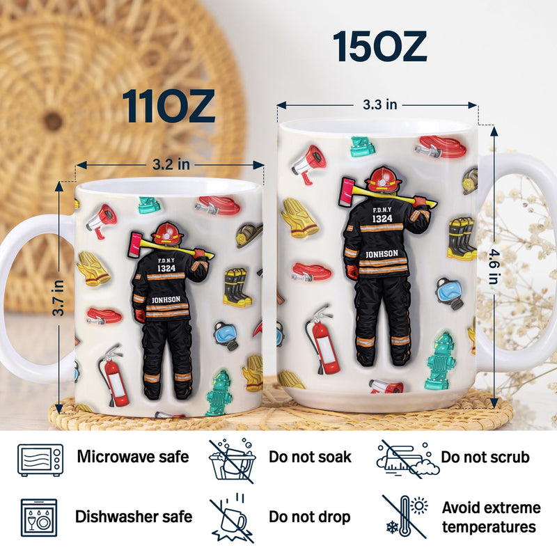 Firefighter 3D Uniform - Gift For Firefighters - 3D Inflated Effect Printed Mug, Personalized White Edge-to-Edge Mug