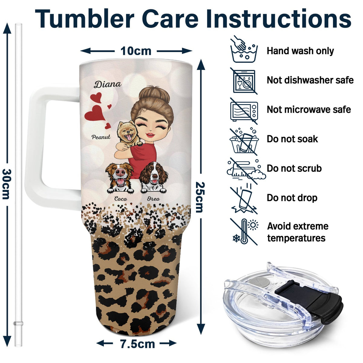 Meilleure maman de chien au monde - Cadeau pour maman de chien, amoureux des chiens - Gobelet personnalisé de 1 133 ml avec paille