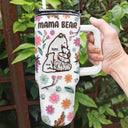 Mama Bear Floral Style - Birthday, Loving Gift For Mom, Mother, Grandma, Grandmother - 3D Inflated Effect Printed Tumbler, Personalized 40oz Tumbler With Straw