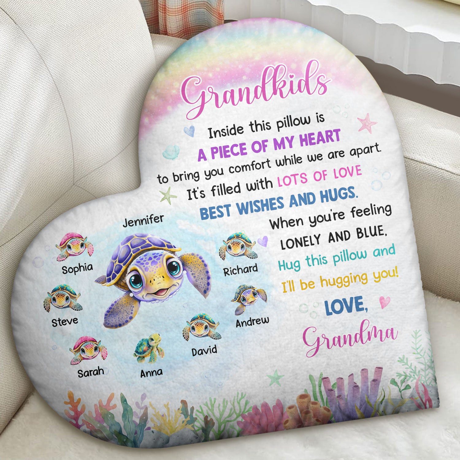 Hug This Pillow Sea Turtle - Gift For Grandma Granddaughter - Personalized Custom Shaped Pillow