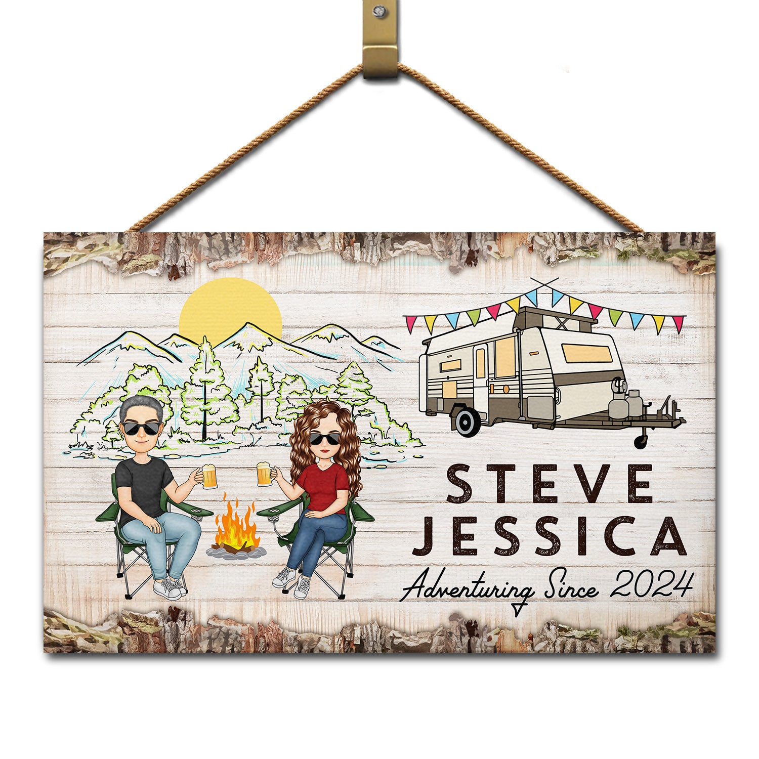 Adventuring Since - Gift For Camping Lovers, Camping Couples - Personalized Wood Rectangle Sign