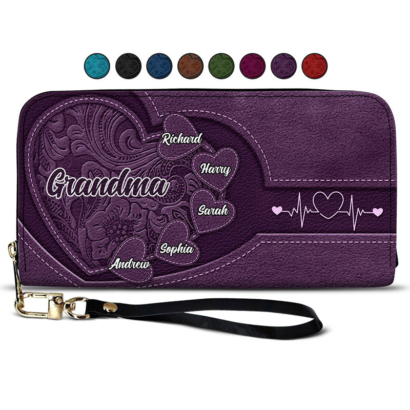 Grandma Mommy's Little Sweethearts - Personalized Combo Leather Wallet And Bag