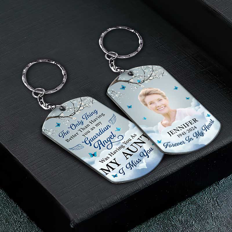 Custom Photo Having You As Guardian Angel - Personalized Aluminum Keychain