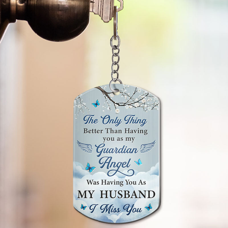 Custom Photo Having You As Guardian Angel - Personalized Aluminum Keychain