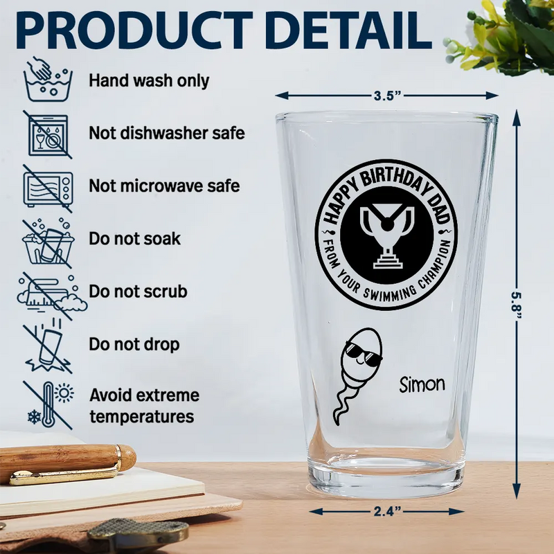 From You Swimming Champion - Personalized Beer Glass