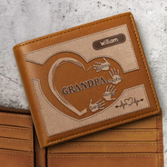 Portefeuille en cuir personnalisé avec empreintes de mains pour grand-père, papa et enfants