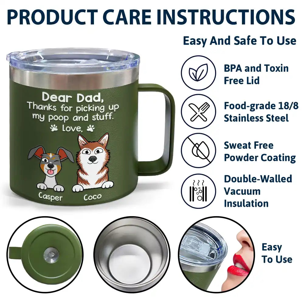 Thanks For Picking Up My Poop - Personalized 14oz Stainless Steel Tumbler With Handle