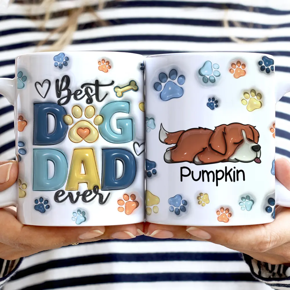 Best Dog Dad Ever - 3D Inflated Effect Printed Mug, Personalized White Edge-to-Edge Mug