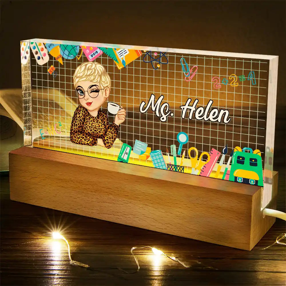 Nom du bureau de l'enseignant - Lampe LED rectangulaire personnalisée