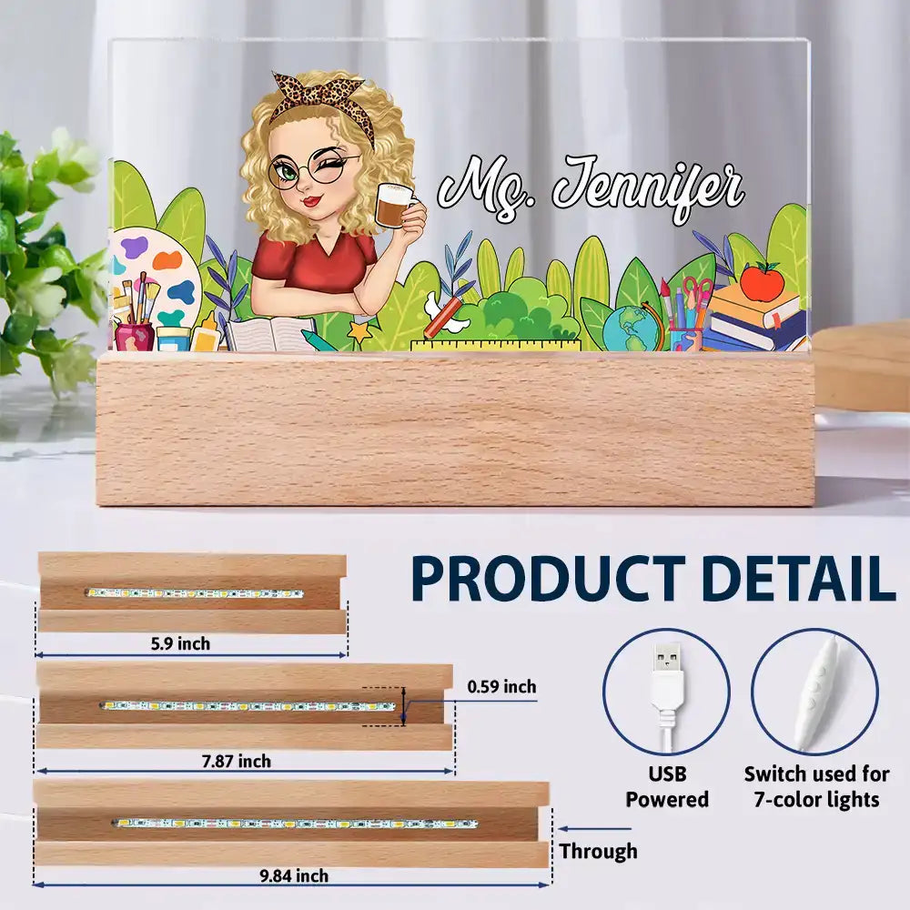 Nom du bureau de l'enseignant - Lampe LED rectangulaire personnalisée