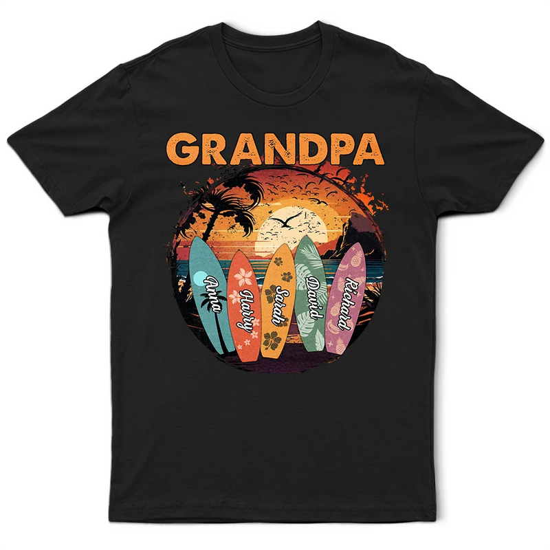 Summer Grandpa With Surfboards - Personalized T Shirt