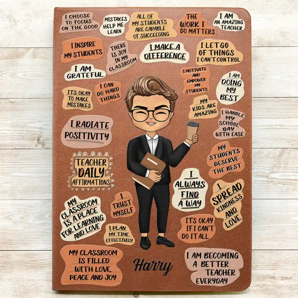 Teacher Daily Affirmations - Personalized Leather Journal