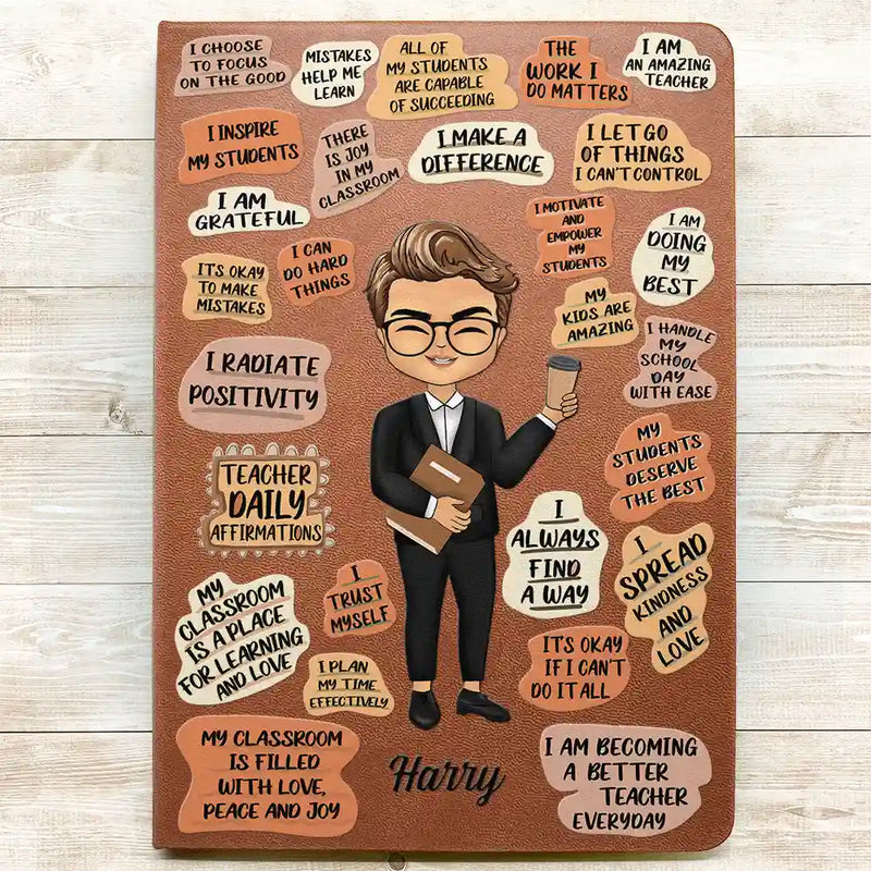 Teacher Daily Affirmations - Personalized Leather Journal