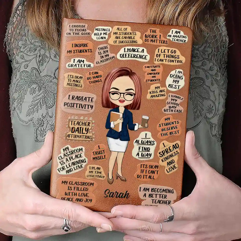 Teacher Daily Affirmations - Personalized Leather Journal