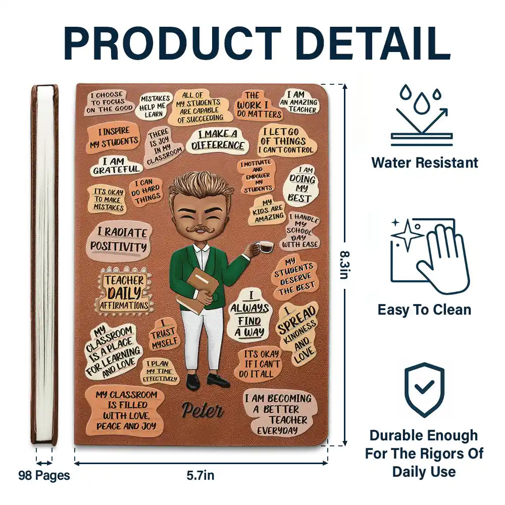 Teacher Daily Affirmations - Personalized Leather Journal