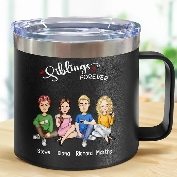 Besties Siblings Sisters Forever - Personalized 14oz Stainless Steel Tumbler With Handle