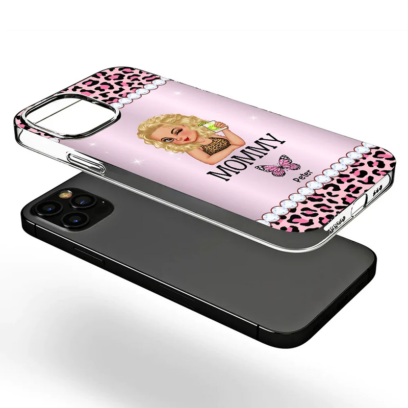 Mom Grandma Kids Butterflies Leopard Pattern - Personalized Clear Phone Case