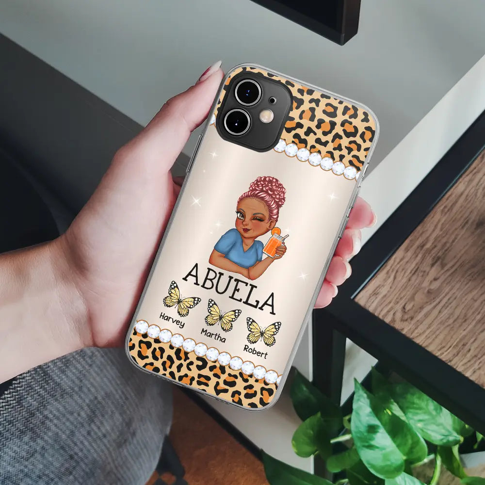 Mom Grandma Kids Butterflies Leopard Pattern - Personalized Clear Phone Case
