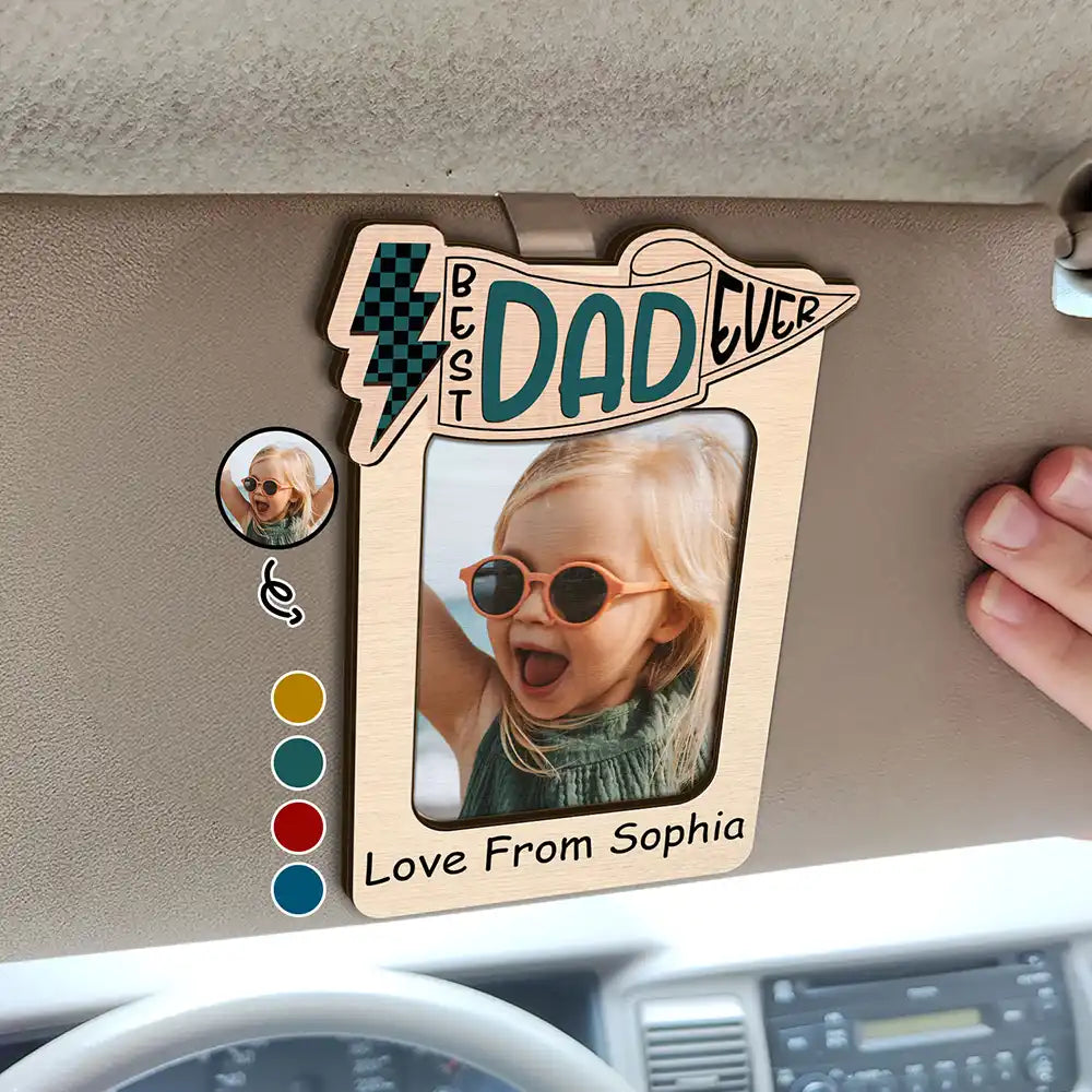 Custom Photo Best Dad Ever - Personalized Custom Shaped Car Visor Clip