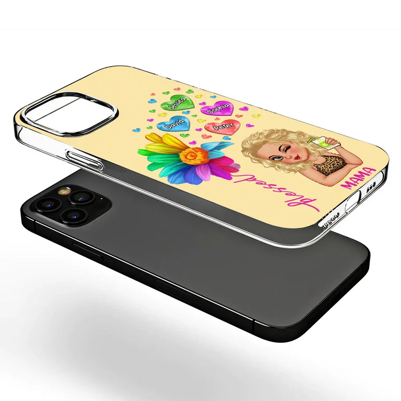 Colorful Flower Heart Grandma - Personalized Clear Phone Case