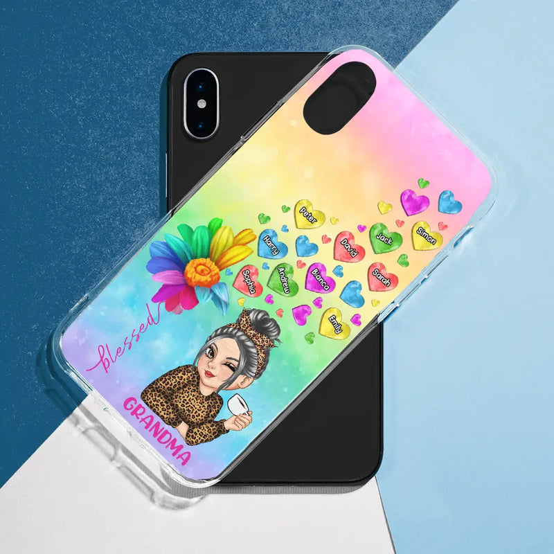 Colorful Flower Heart Grandma - Personalized Clear Phone Case