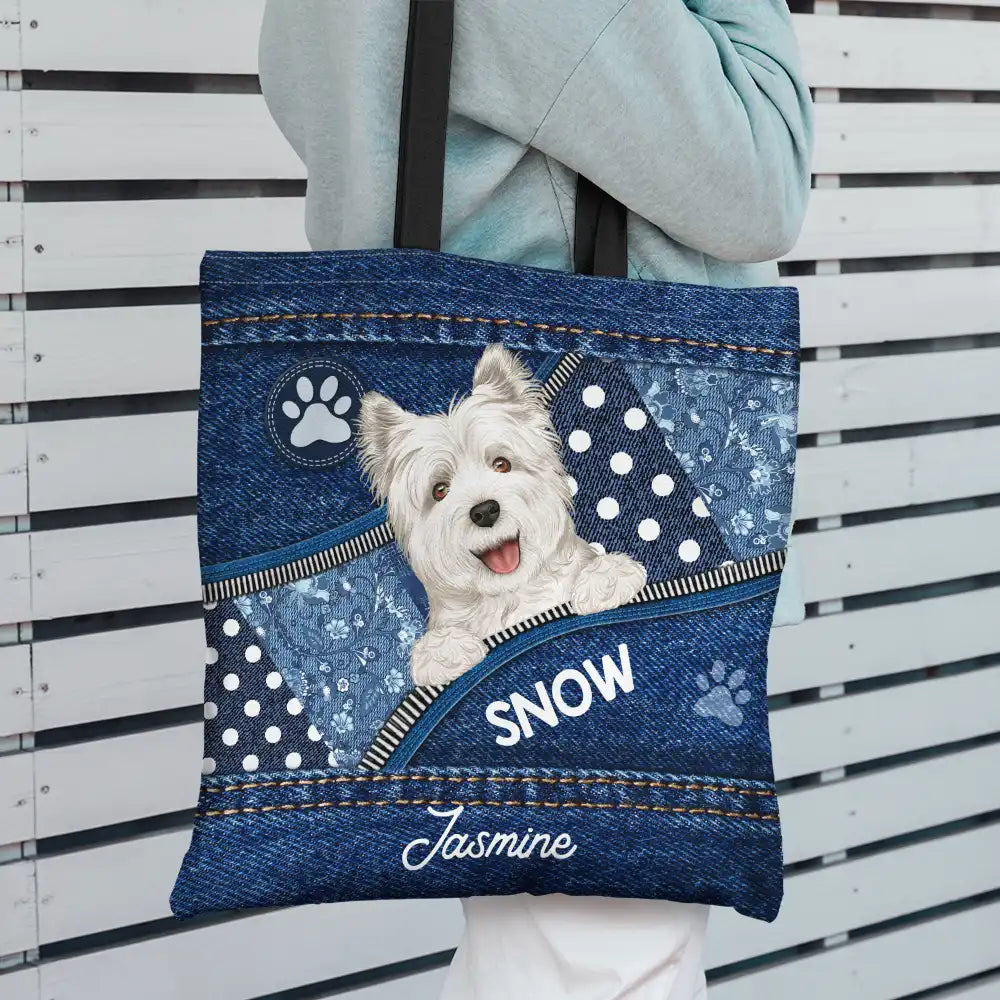 Cute Dogs Denim Pattern - Personalized Zippered Canvas Bag
