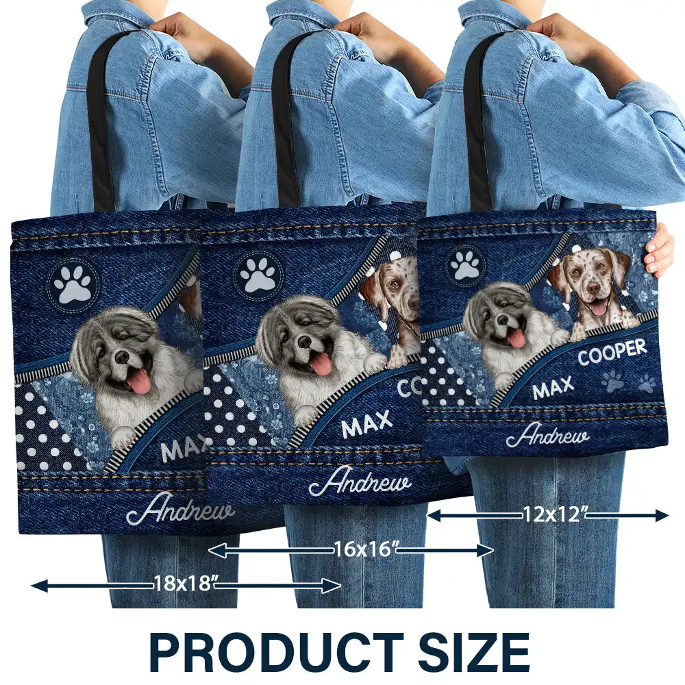 Cute Dogs Denim Pattern - Personalized Zippered Canvas Bag