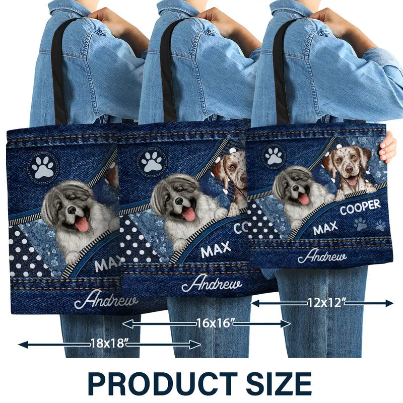 Cute Dogs Denim Pattern - Personalized Zippered Canvas Bag