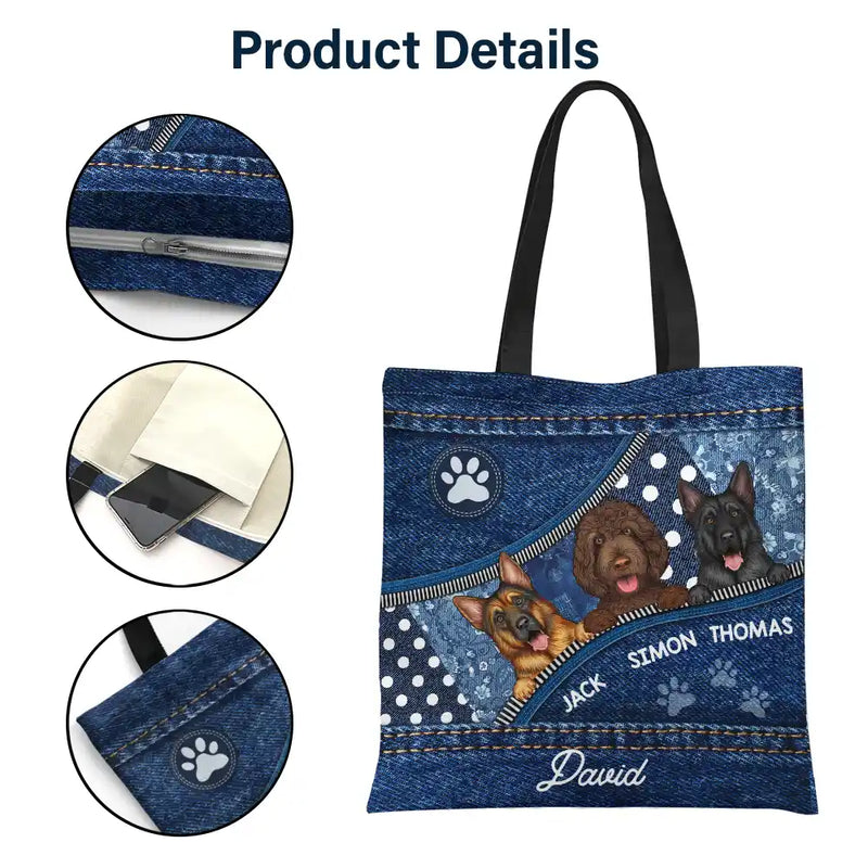 Cute Dogs Denim Pattern - Personalized Zippered Canvas Bag