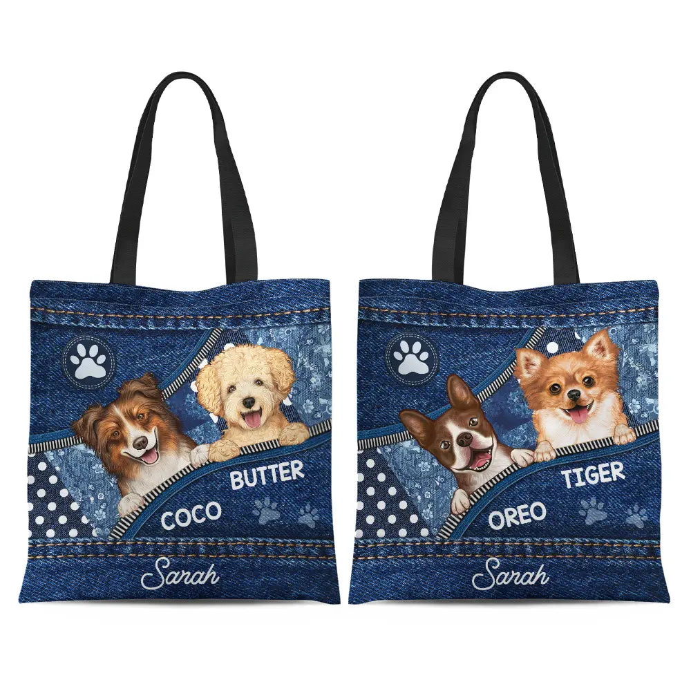 Cute Dogs Denim Pattern - Personalized Zippered Canvas Bag