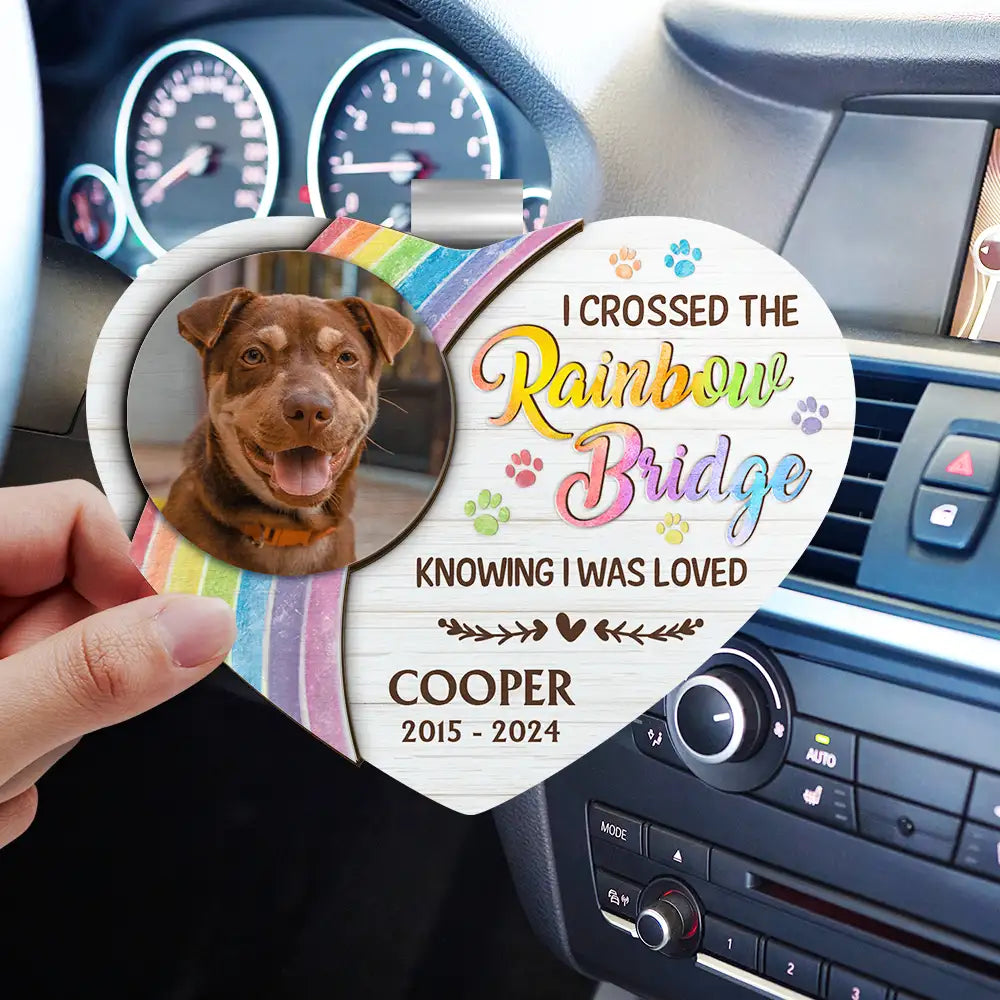Custom Photo Memorial I Crossed The Rainbow Bridge - Personalized Custom Shaped Car Visor Clip