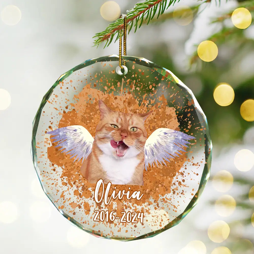 Custom Photo Memorial Dog Cat Pet Christmas - Personalized Circle Glass Ornament