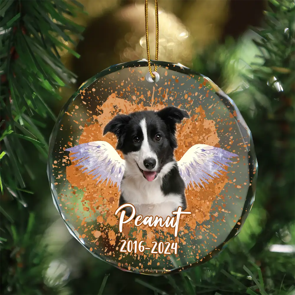 Custom Photo Memorial Dog Cat Pet Christmas - Personalized Circle Glass Ornament