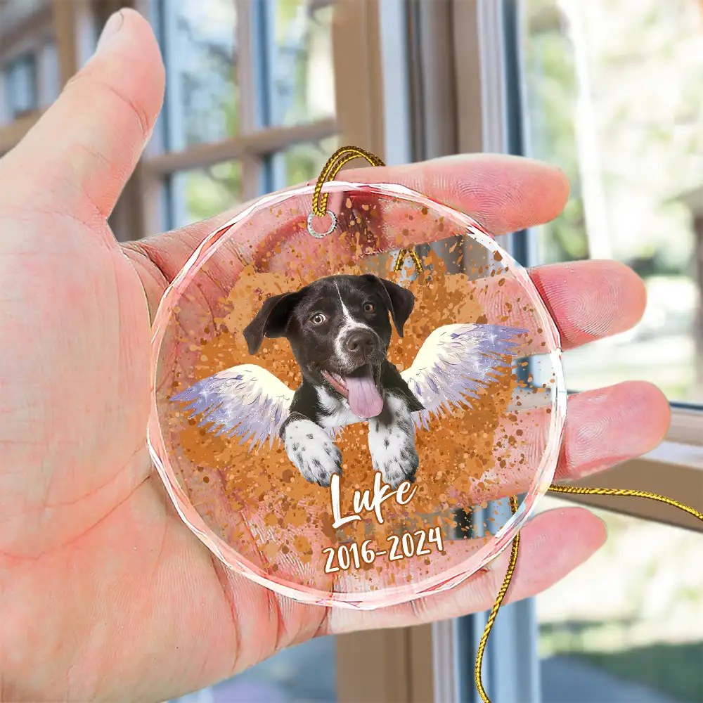 Custom Photo Memorial Dog Cat Pet Christmas - Personalized Circle Glass Ornament