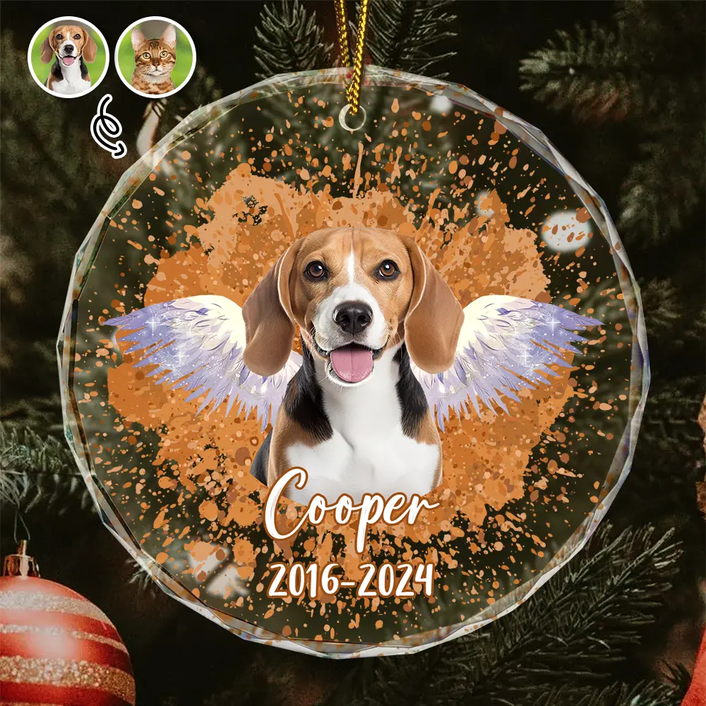 Custom Photo Memorial Dog Cat Pet Christmas - Personalized Circle Glass Ornament