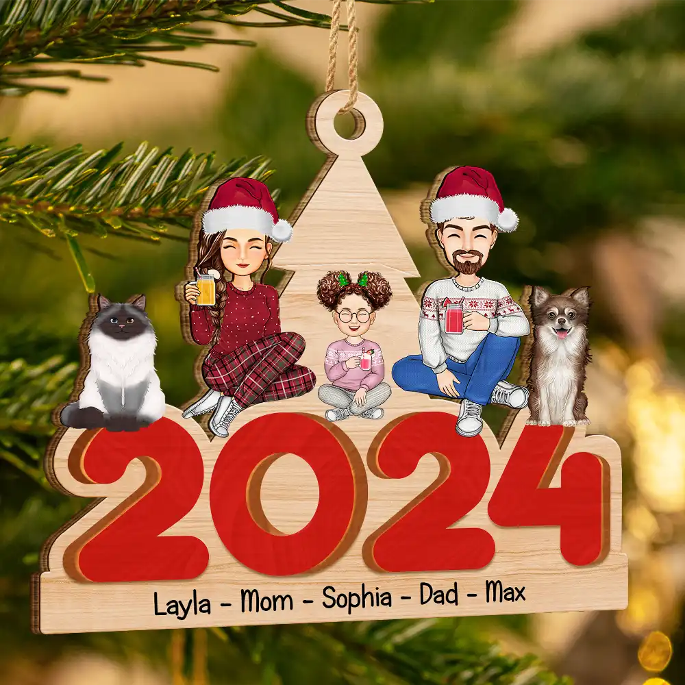 Christmas 2024 Family - Personalized Wooden Cutout Ornament