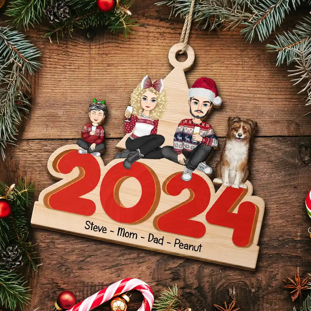 Christmas 2024 Family - Personalized Wooden Cutout Ornament