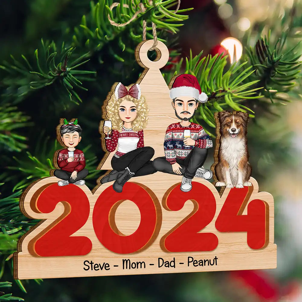 Christmas 2024 Family - Personalized Wooden Cutout Ornament