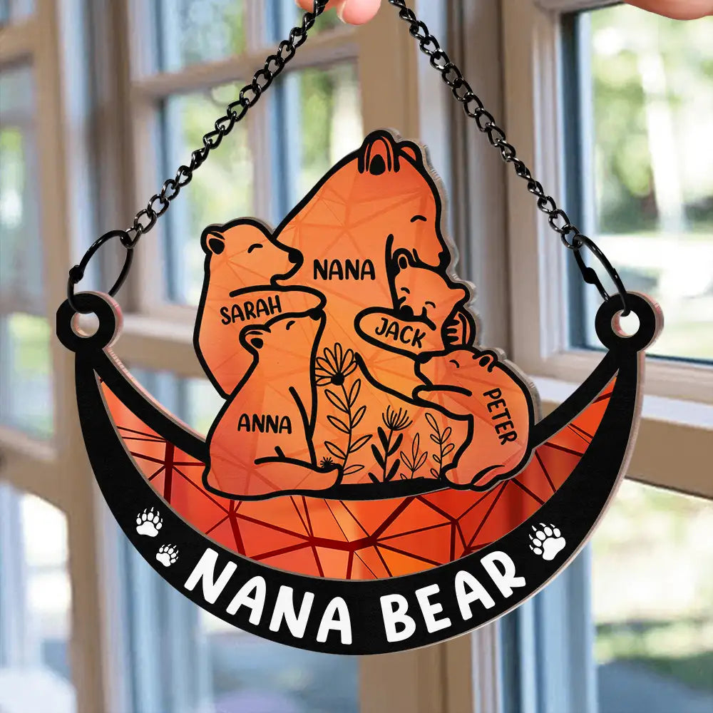 Mama Bear We Love You To The Moon & Back - Personalized Window Hanging Suncatcher Ornament