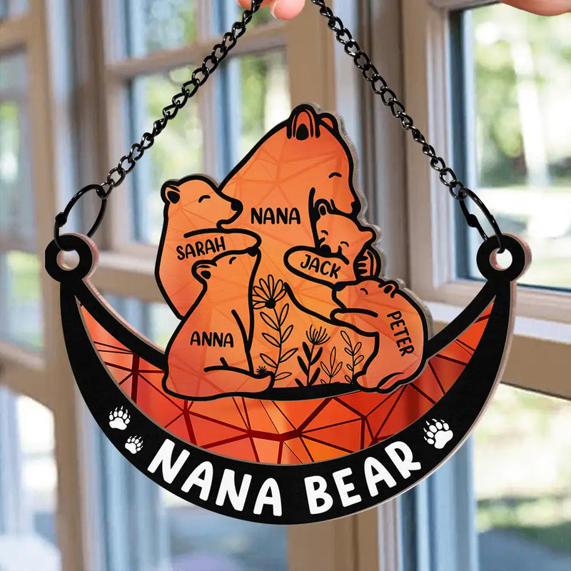 Mama Bear We Love You To The Moon & Back - Personalized Window Hanging Suncatcher Ornament