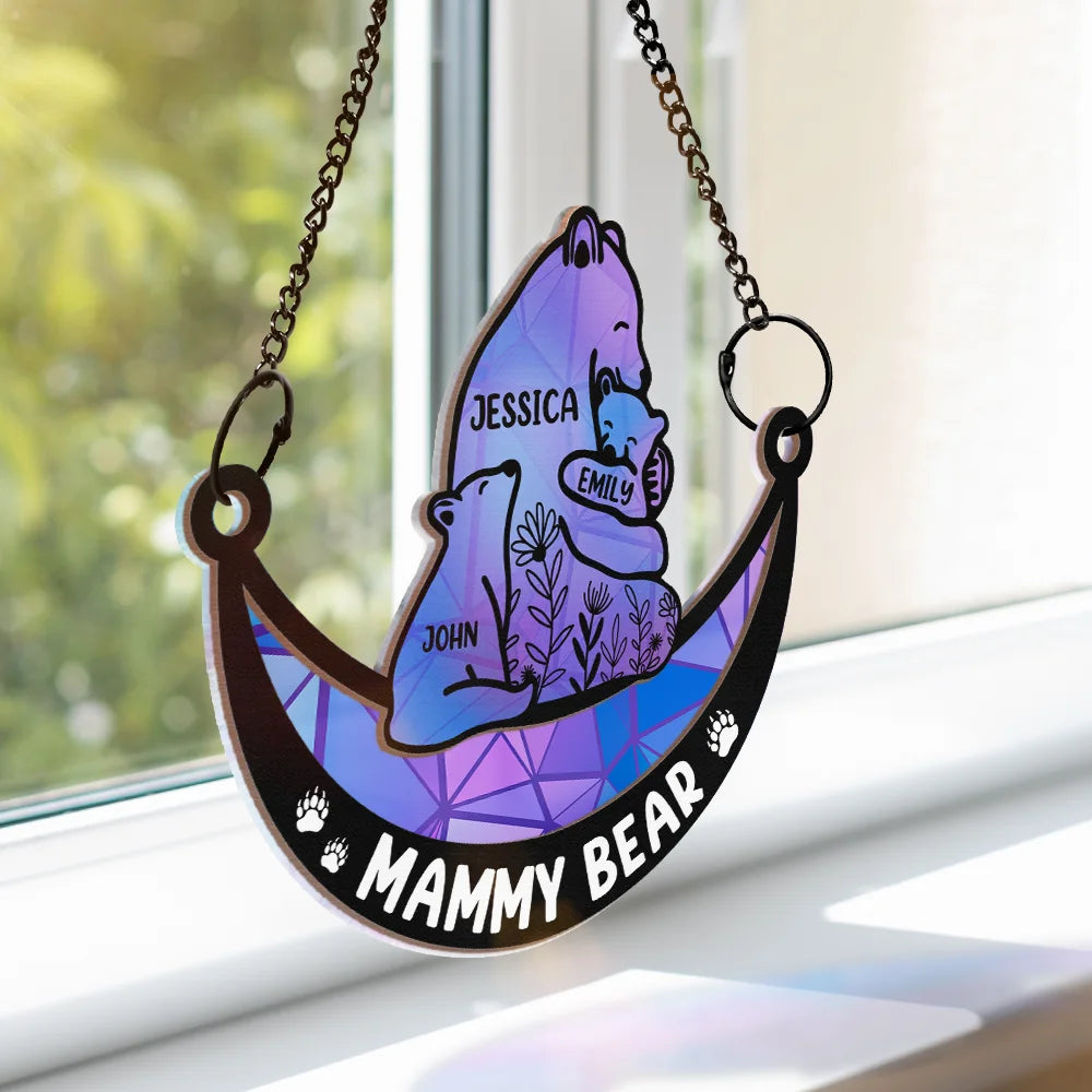 Mama Bear We Love You To The Moon & Back - Personalized Window Hanging Suncatcher Ornament