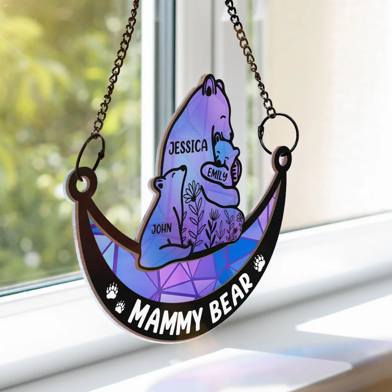 Mama Bear We Love You To The Moon & Back - Personalized Window Hanging Suncatcher Ornament
