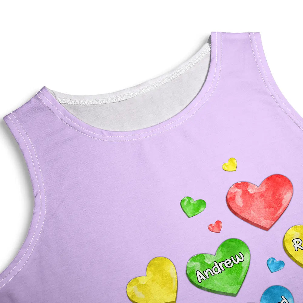 Robe débardeur sans manches personnalisée avec motif cœur et fleurs colorées pour grand-mère 