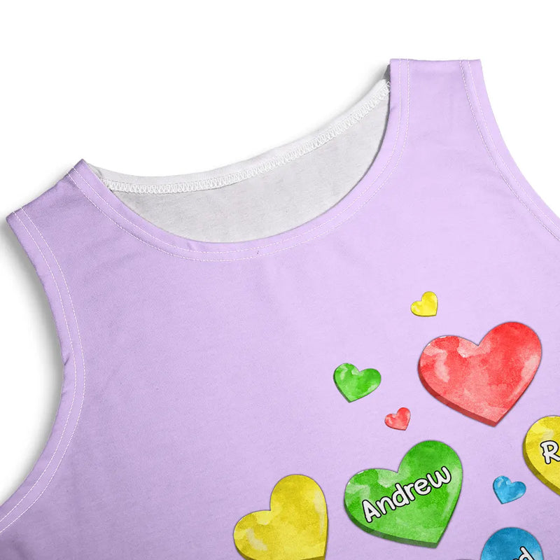 Robe débardeur sans manches personnalisée avec motif cœur et fleurs colorées pour grand-mère 