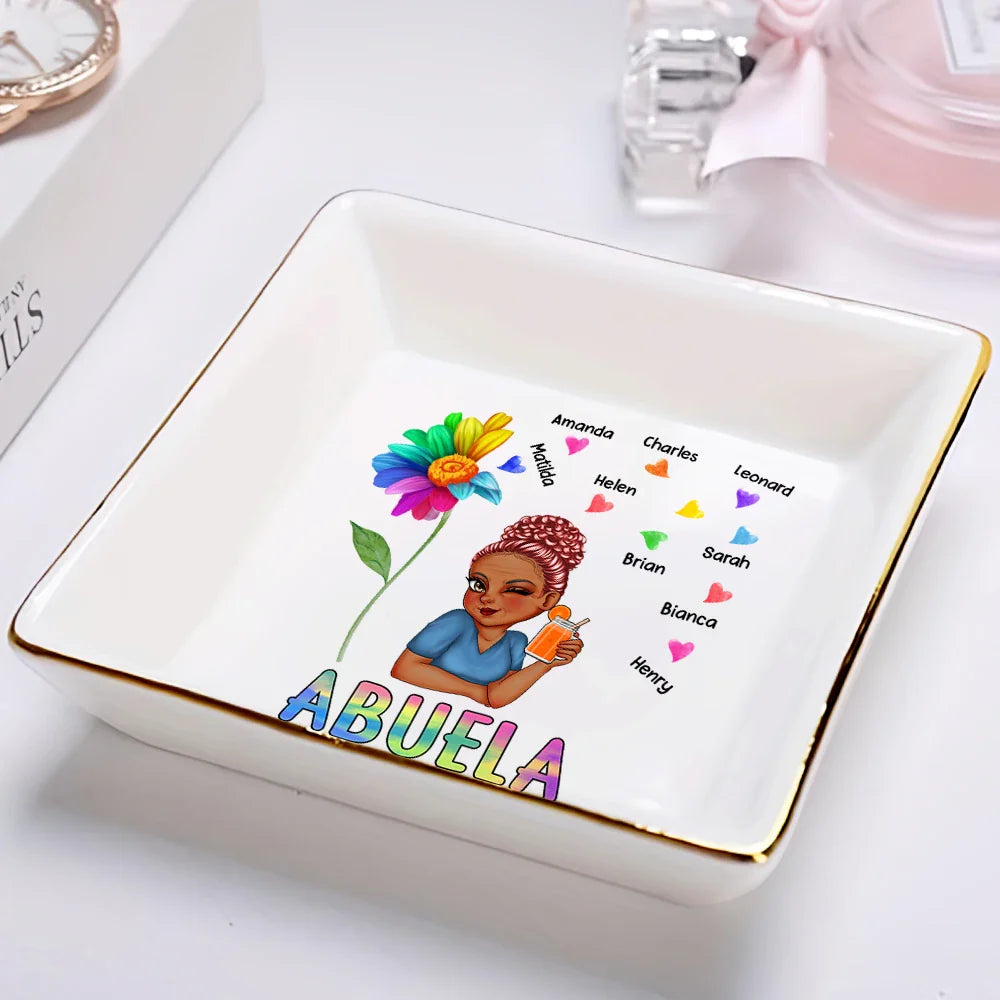 Colorful Sunflowers Grandma - Personalized Ring Dish