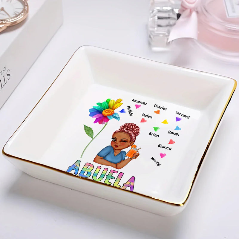 Colorful Sunflowers Grandma - Personalized Ring Dish