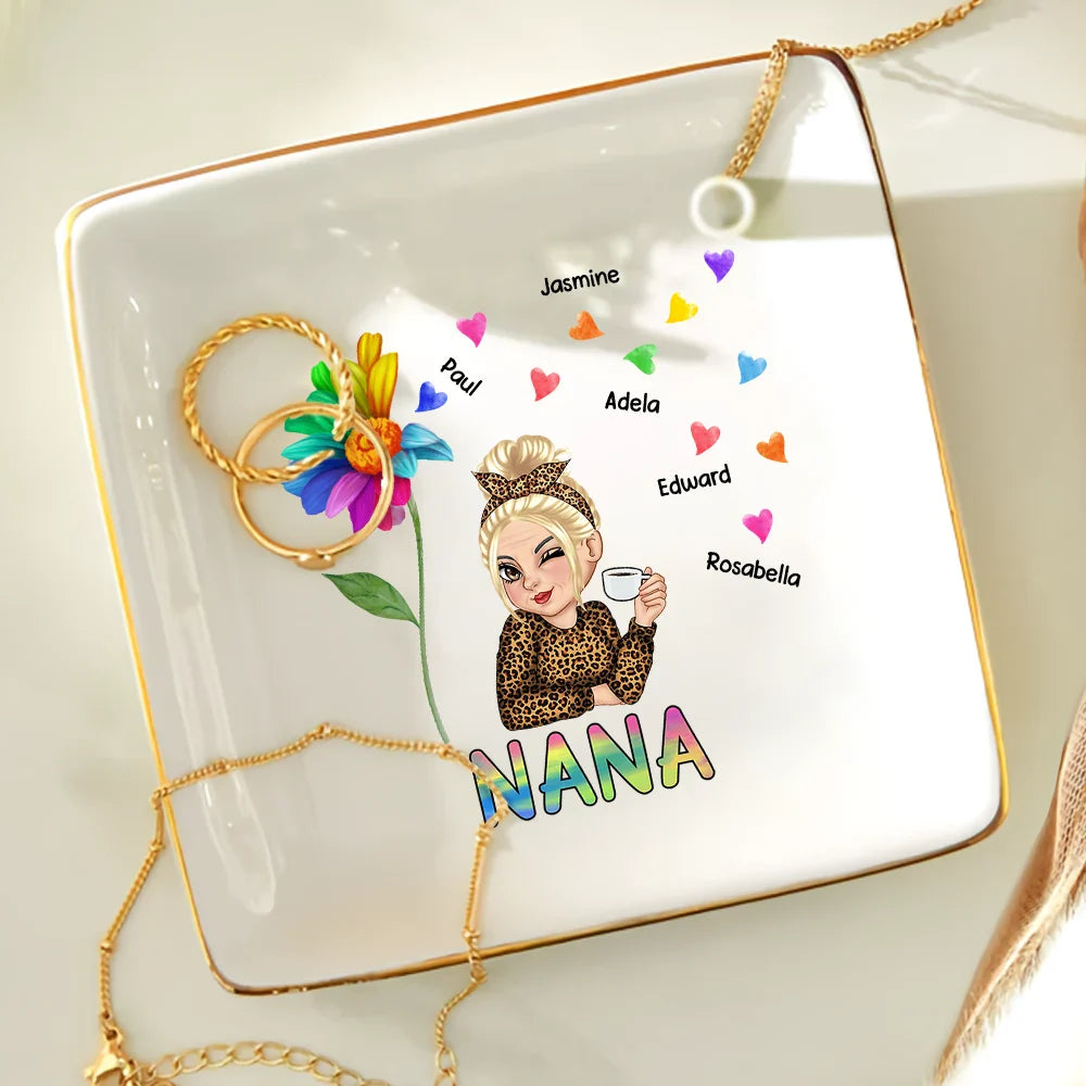 Colorful Sunflowers Grandma - Personalized Ring Dish
