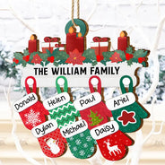 Christmas Family Warm Mittens - Personalized Wooden Cutout Ornament