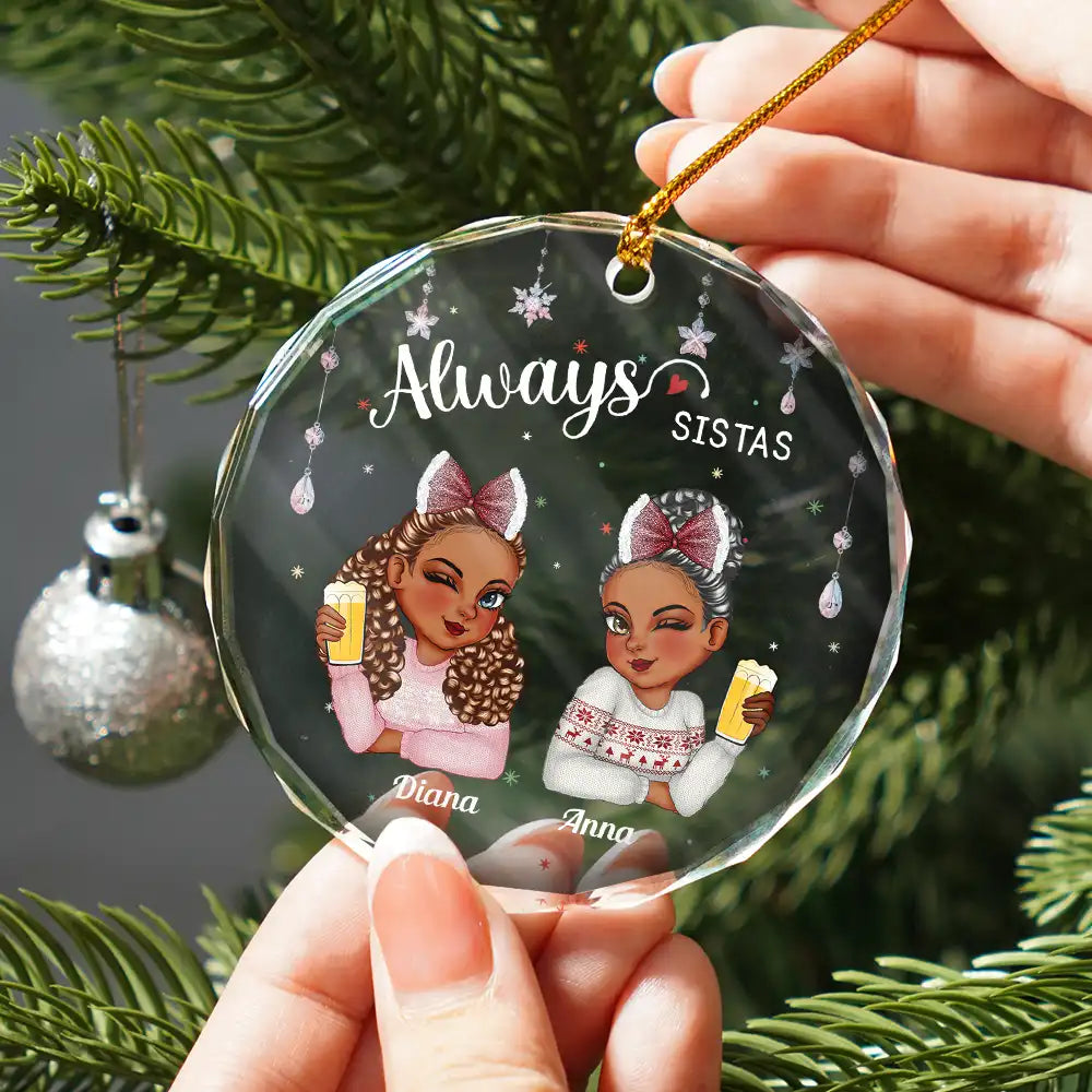 Décoration de Noël en verre ronde personnalisée « Always Besties Sisters » 